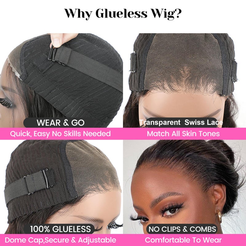 ISEE Wear and Go Glueless Wigs Bob Wigs Human Hair Pre Plucked Water Wave Lace Front Wigs Human Hair Upgraded No Glue Transparent Lace Closure Wigs Human Hair for Women Natural Black 14 Inch - Image 5